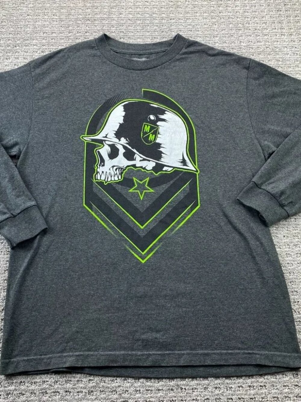 Metal MULISHA Shirt Men Large L Gray Long Sleeve Tee Skull Logo Streetwear